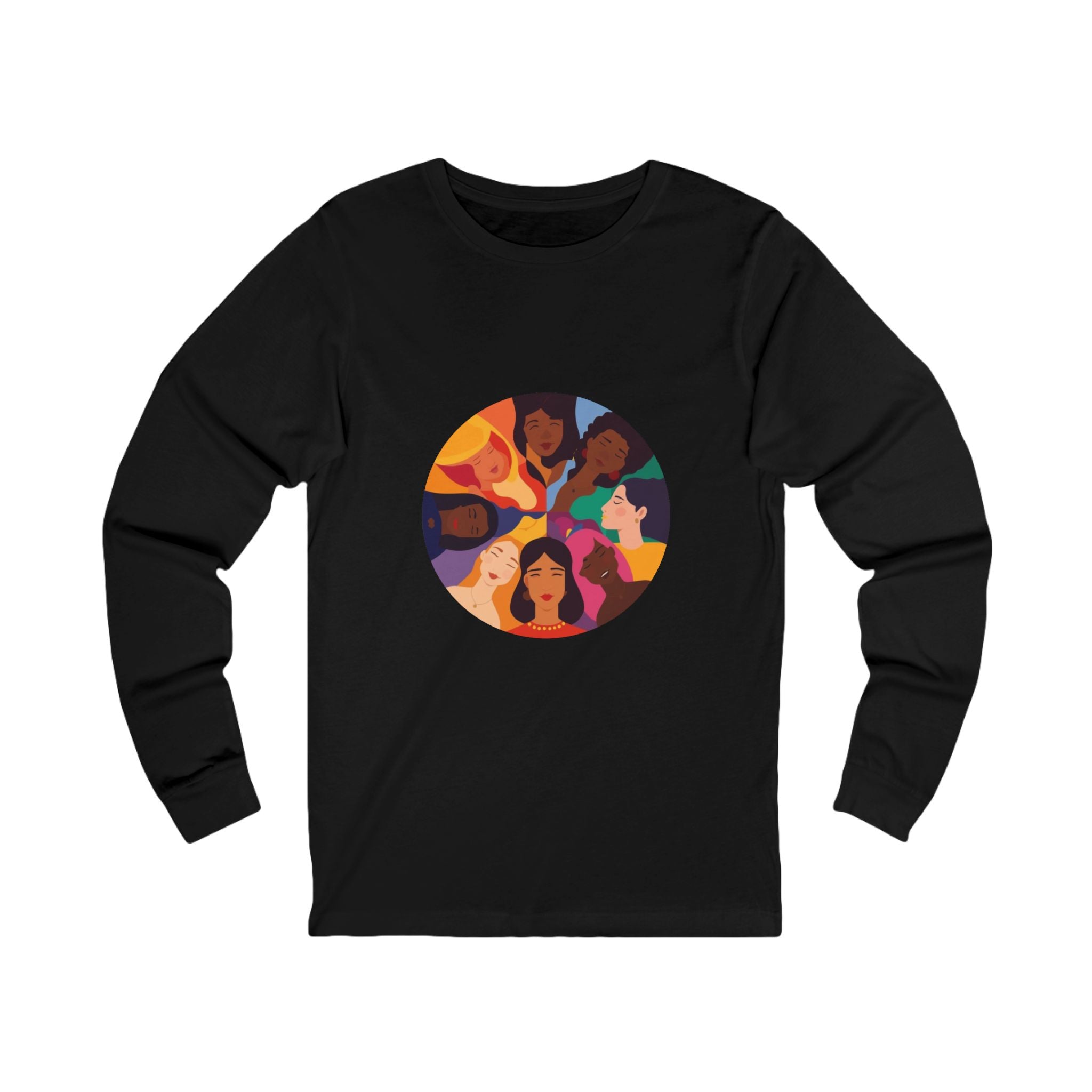 Diverse Women Circle Long Sleeve Tee — Multicultural Female Empowerment Graphic